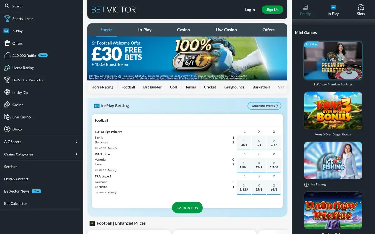 BetVictor homepage, captured September 2026