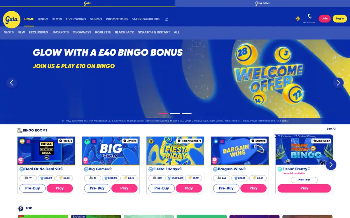 Gala Bingo homepage, captured August 2026