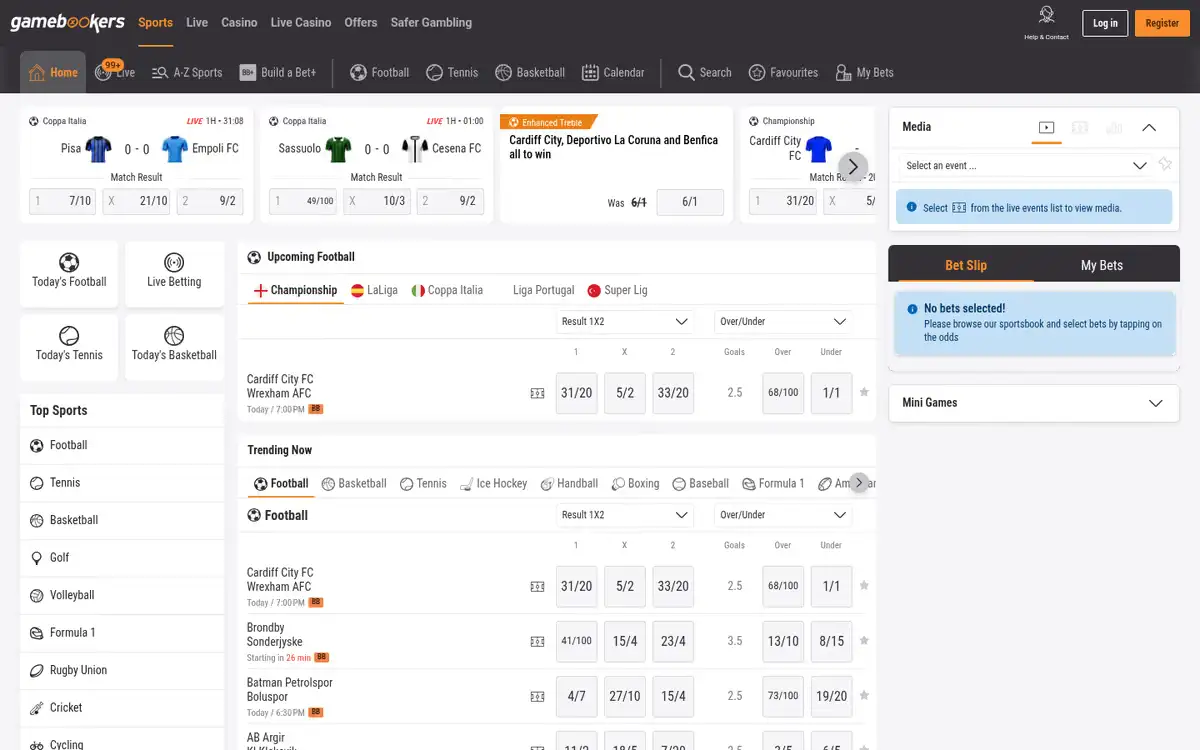 Gamebookers homepage, captured August 2026