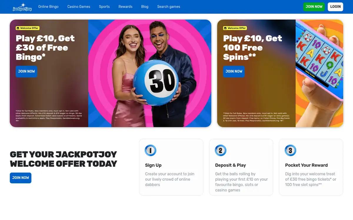 Jackpotjoy homepage, captured September 2026