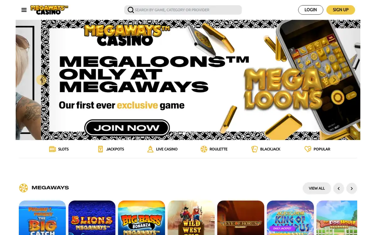 Megaways Casino homepage, captured September 2026
