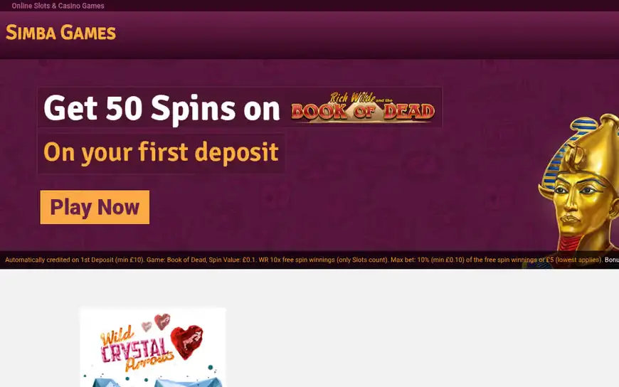 Simba Games homepage, captured September 2026