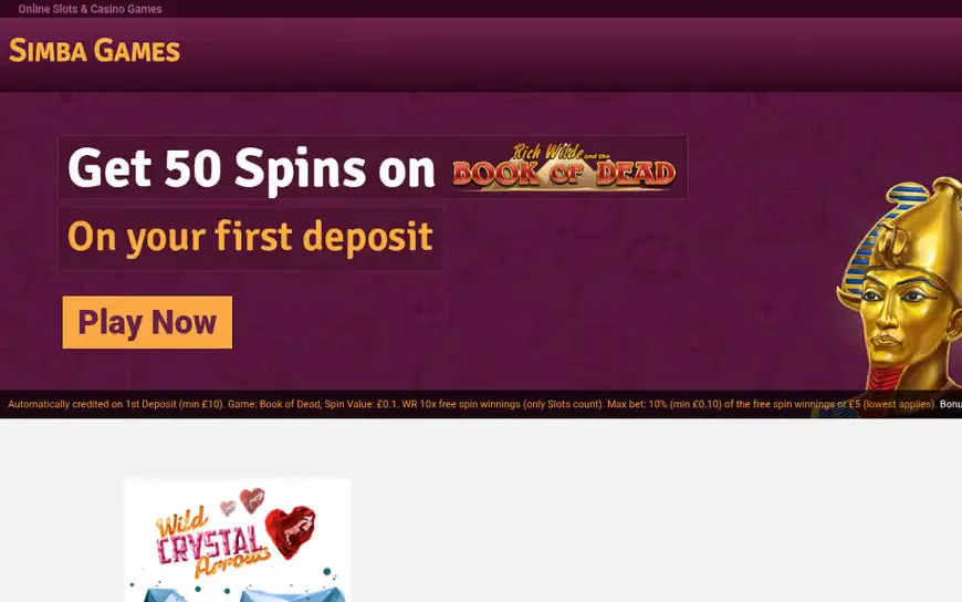 Simba Games homepage, captured September 2026