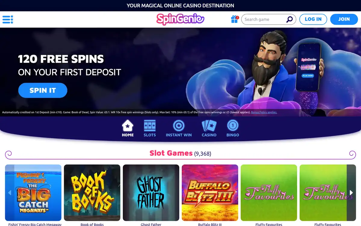 Spin Genie homepage, captured September 2026