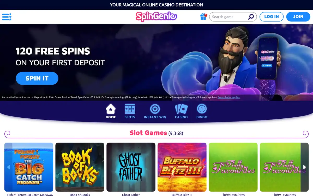 Spin Genie homepage, captured September 2026