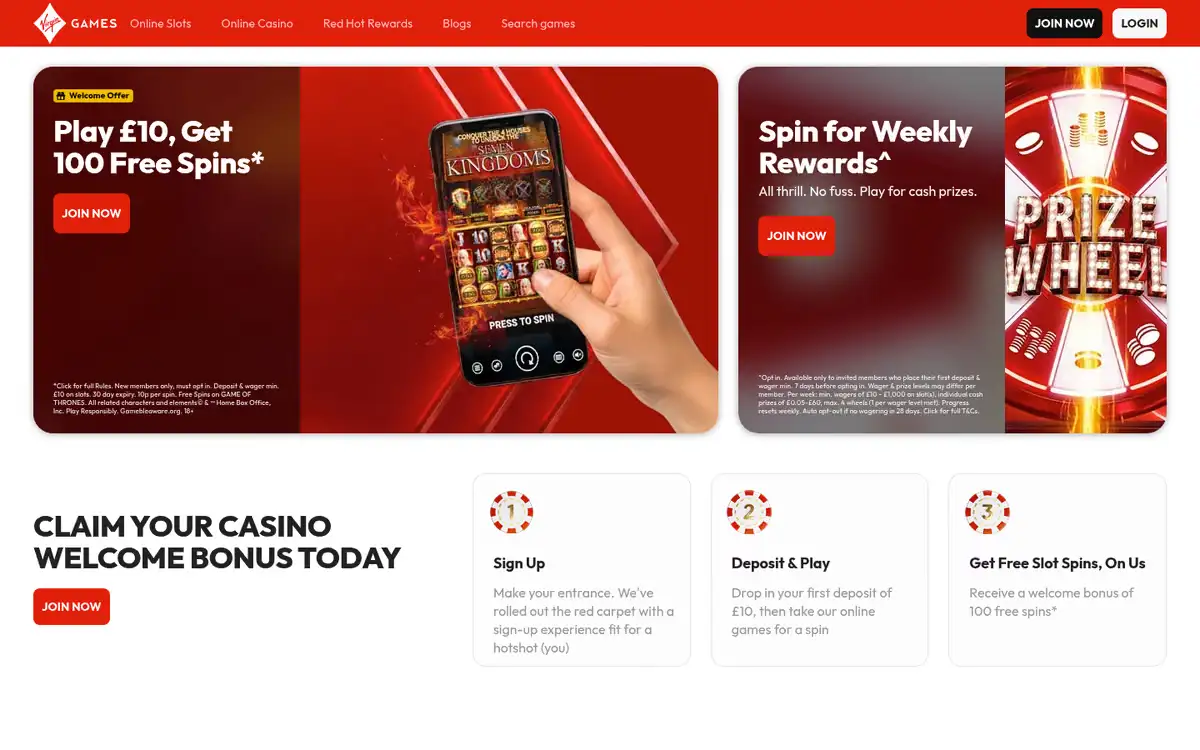 Virgin Games homepage, captured September 2026